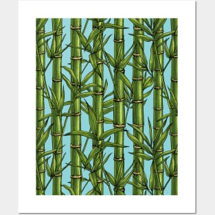 Bamboo forest on light blue Posters and Art